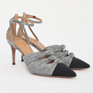 Aquazzura Black And Metallic Silver 75mm Leather Pumps